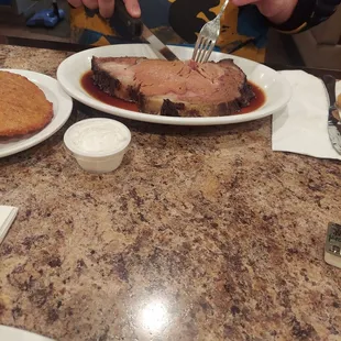 Prime rib, potato pancakes