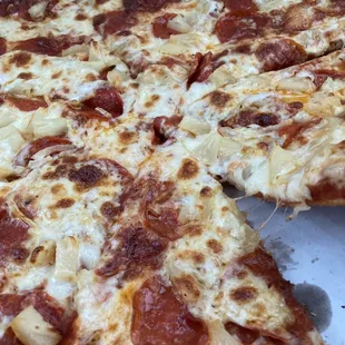 Pepperoni, onion and pineapple