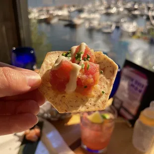 Budd &apos;s Ahi Stack on taro chip