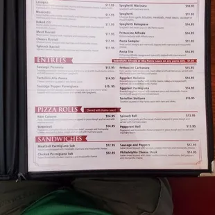 a menu in a restaurant
