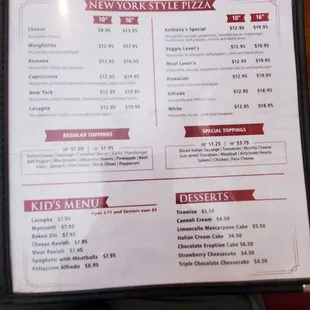a menu for the restaurant