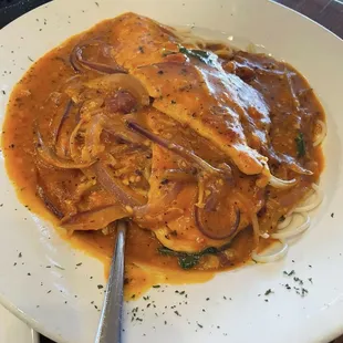 One of the spicy chicken dishes -- it was just ok. We didn&apos;t understand why the chicken was boiled rather than grilled.