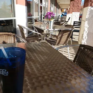 Four tables for dining outside.