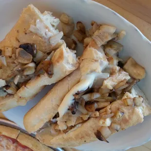 Delicious chicken cheese steak with onions mushrooms and mayo