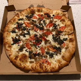 Margarita pizza with added sliced meatballs!