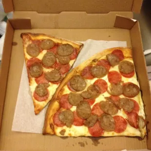 Sausage and pepperoni slices.