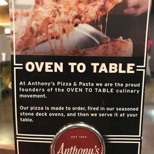 Apparently Anthony's founded the process of cooking your pizza and bringing it  to your table. Whodathunk?