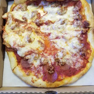 I ordered pizza from this location and it was delivered like this. She offered $5 off on my next order. However it should've been replaced.