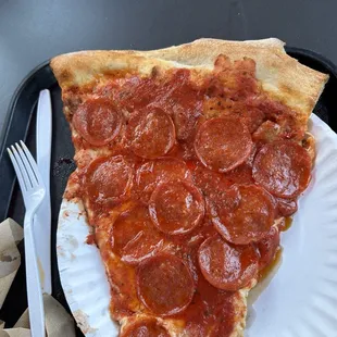 Pepperoni and supposedly "sausage" pizza.