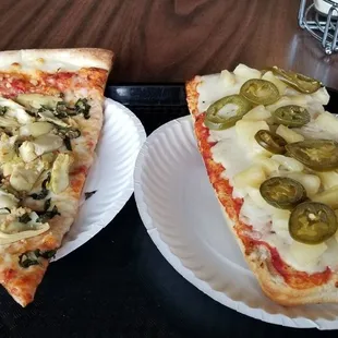 Neapolitan with artichoke, garlic, and fresh basil.  Sicilian with jalapeño and pineapple.