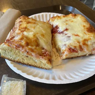 Sicilian Thick Crust Pizza Slice cut in half to share!!