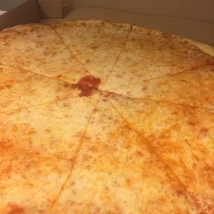 a cheese pizza in a box