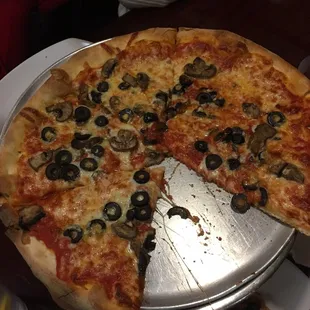 Cheese, mushrooms, black olives