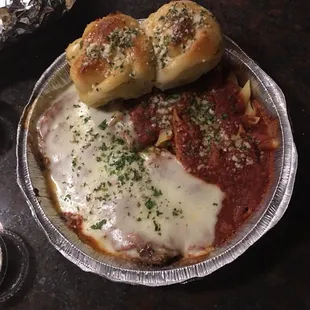Eggplant parm with garlic nuts