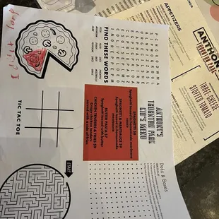 Kids menu
