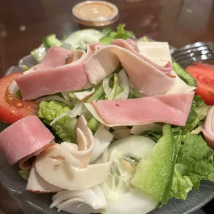 Chef Salad (the meat was rolled up, but I unrolled it before I took a picture )