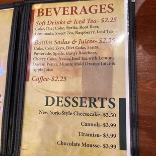 Beverage and Desserts selections