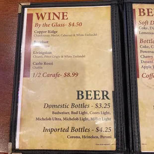 Wine and Beer selections