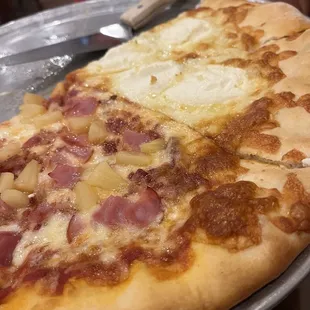 Half Bianca , half Hawaiian Pizza