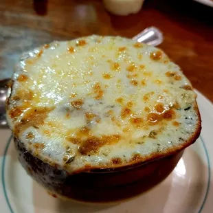 a bowl of soup on a plate