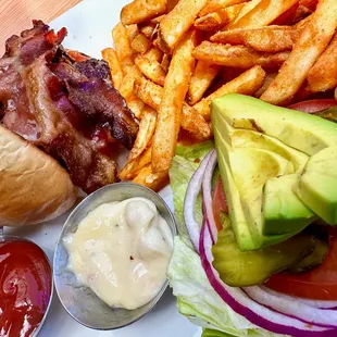 House-Ground Burger with Bacon and Fries