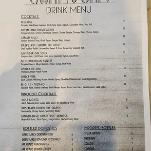 Drink menu November 2022