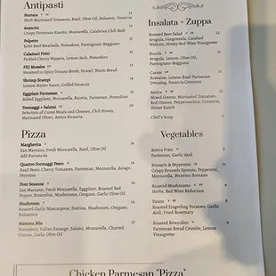 Dinner menu November 2022