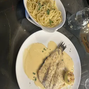 Branzino with spaghetti