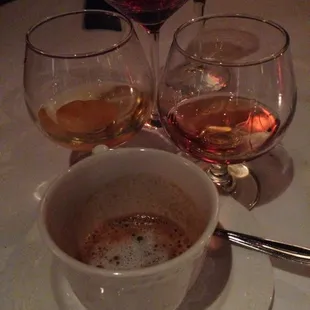 After-dinner drinks (infused on site) and a macchiato.