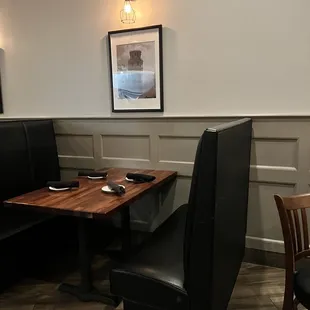 a table and booths