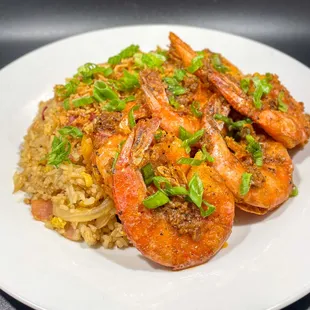 Bacon Fried Rice with Garlic Shrimp