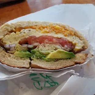 Breakfast bagel with avocado