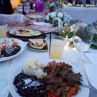 Steak fajitas, Enchiladas and Queso with Chorizo
