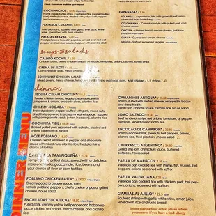 Dinner menu