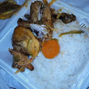 Dry chicken stew with rice. They put NO gravy whatsoever.