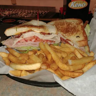 The club sandwich with a side of fries. Freshly made, very tasty, and filing!