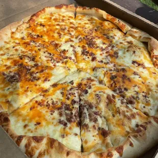 Sausage egg and cheese pizza