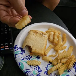 Frozen str8 outta the bag crinkle cut fried,never made it to fryer