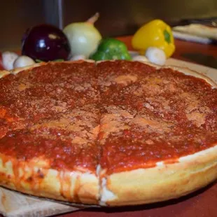 a deep dish pizza