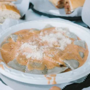 Tomato Basil Sauce with Meat Ravioli, probably the best thing to get here.