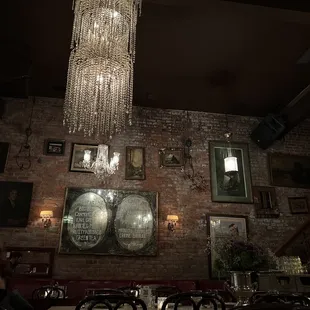 a chandelier hanging from the ceiling