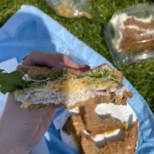 Sprout, cheese, turkey tomato sandwich on wheat