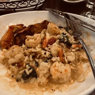 a plate of food with a fork and knife