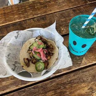 Rosemary margarita (YUM) and sweet &amp; spicy chicken taco