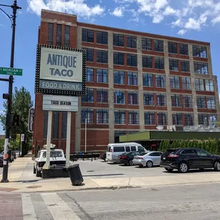 Sign and parking lot