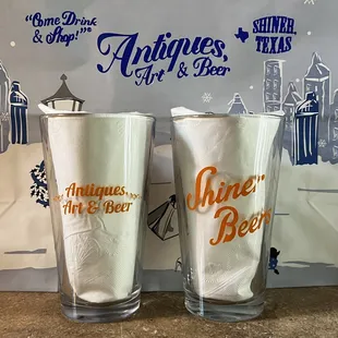 two pint glasses