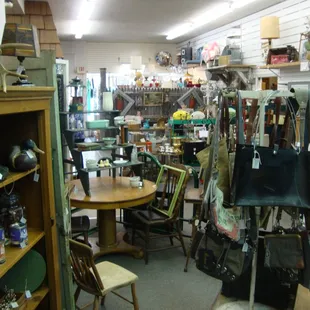 Looking towards the front windows from a back vendor area.