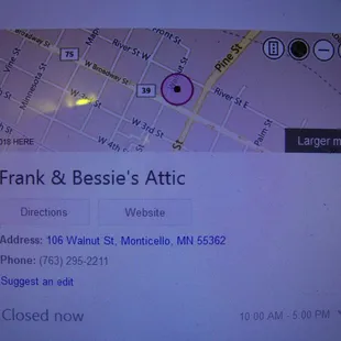 Antiques Monticello is closed!  This is the new business, Frank &amp; Bessie's Attic, on a Bing search.