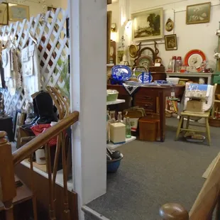 A small raised deck area on the left after you walk in the door.