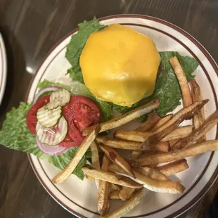 Steak burger and fries- sans bun